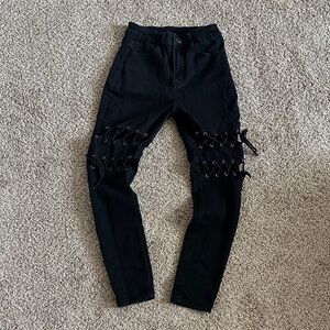 Black Lace-Up Jeans